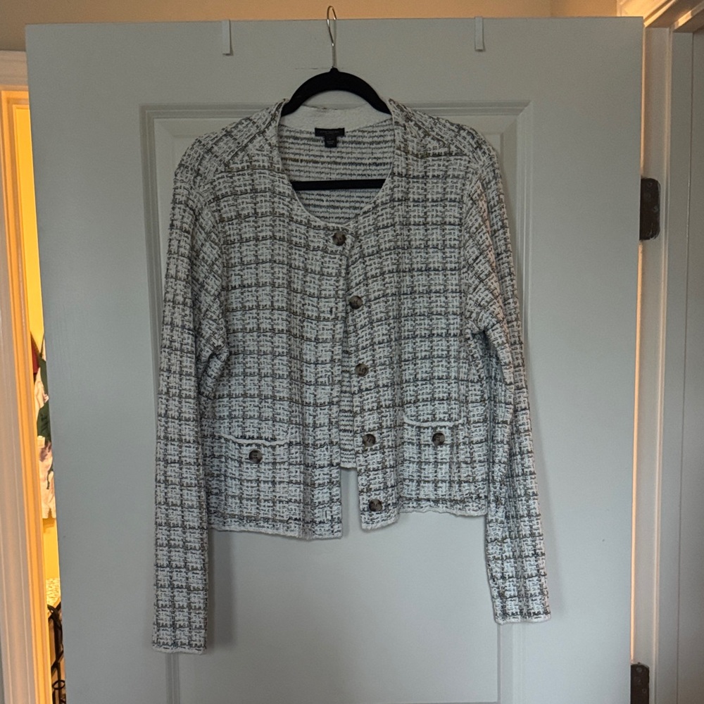 Women's Navy and White Tweed Jacket